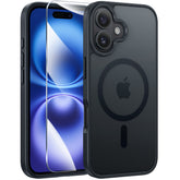 FNTCASE iPhone 16 Plus用電話ケース: マグネット式半透明マット耐衝撃スリム電話カバー - ミリタリーグレードの落下防止ハードバック指紋防止保護ケース